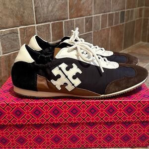 Tory Burch Sneaker Nylon/Calf Leather Perfect Black/New Ivory. Size 9